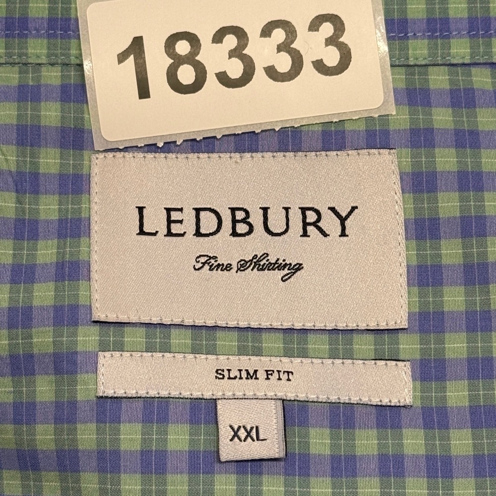 Ledbury Shirt Mens XXL Blue Green Gingham Plaid Slim Fit Long Sleeve Button Up - Picture 9 of 9